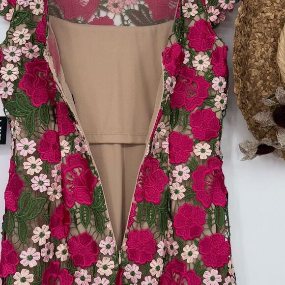NEW XSCAPE Women's Short Sleeve‎ Floral Print Lace Sheath Dress Pink Multi 4 - Picture 10 of 16
